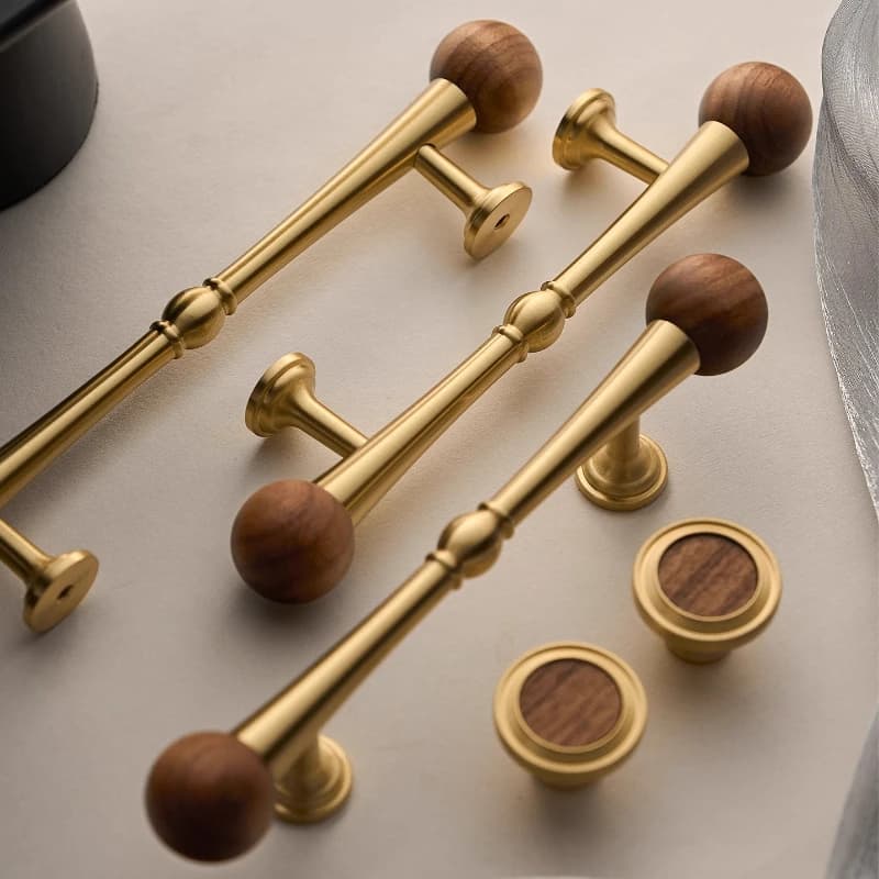Maniglie e pomelli per mobili in ottone e noce in stile americano per cassetti da cucina, maniglie lunghe vintage per mobili in legno