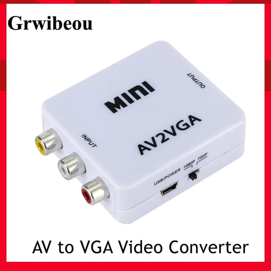 Convertitore Video da AV RCA CVBS a VGA, Adattatore da VGA a AV RCA con Cavo Audio da 3,5mm per TV Box, Monitor PC, HDTV 1080P, Mini Convertitore