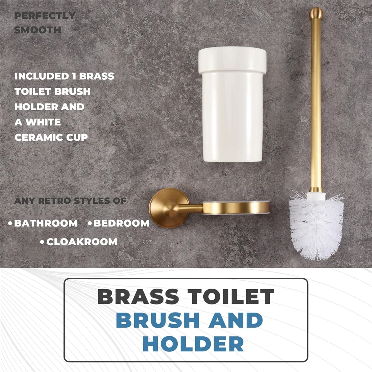 A24I Set portaspazzole per WC da bagno in ottone antico con tazza in ceramica