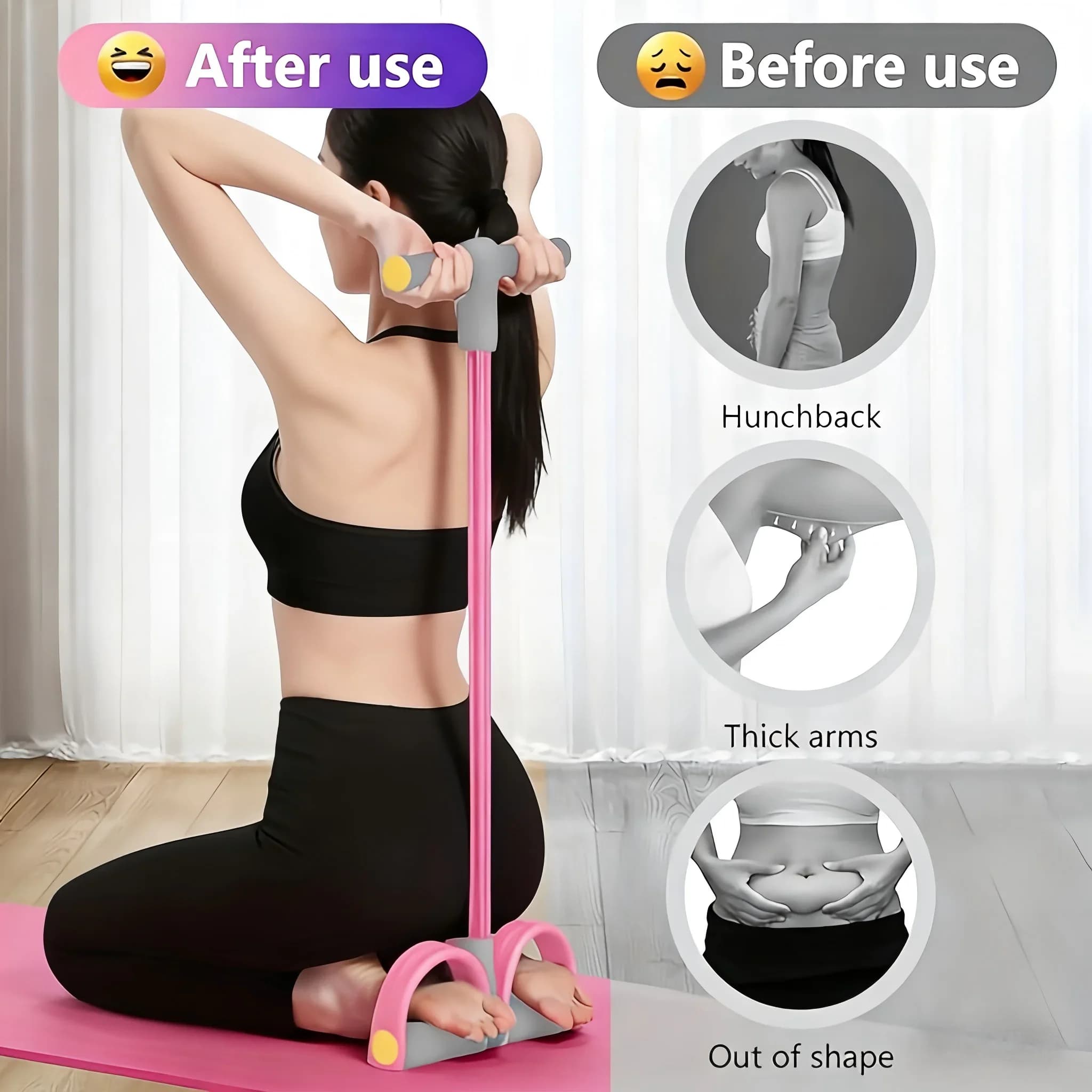 Pedal resistance phases, resistance bands for home use, traction bars, abdominal tools, compact set for strength training at home