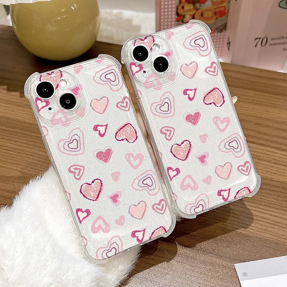 Soft Phone Case Glitter Bling Love Heart for iPhone 17 Pro Max 16 15 11 12 13 14 Transparent shockproof silicone cover
