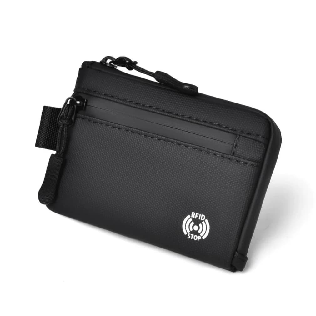 RFID-Blocking Zip Card & Cash Wallet, Carbon Neutral Weatherproof Fabric Zipper Pouch, Black