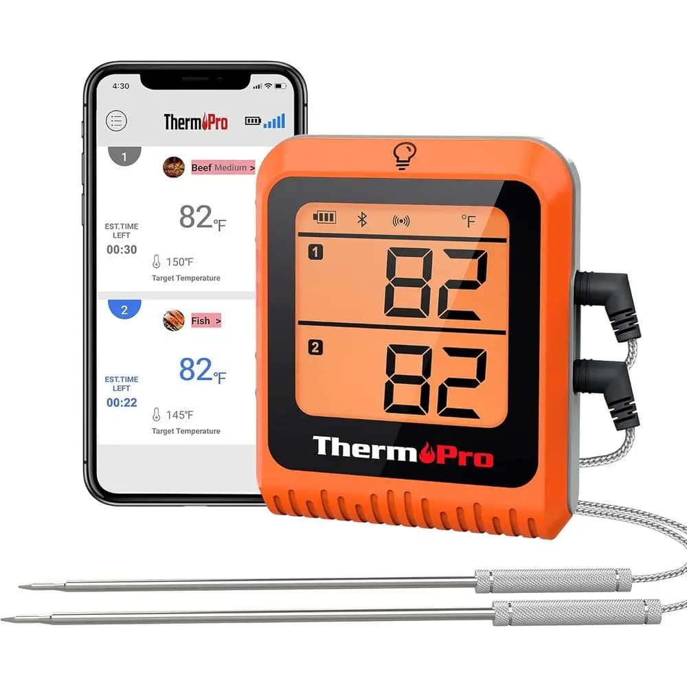Digital Wireless Thermometer for Meat with 2 Grilled probes, Smoothing, Turkey Cooking, BBQ Accessories Rechargeable