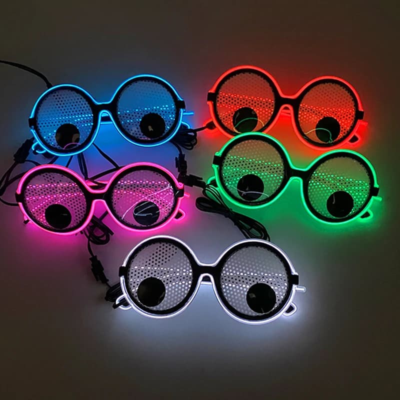LED Lovely Eyeball occhiali mobili musica al Neon Rave fluorescente Party CHRISTMA DECOR Light Round Frame occhiali divertenti dei cartoni animati