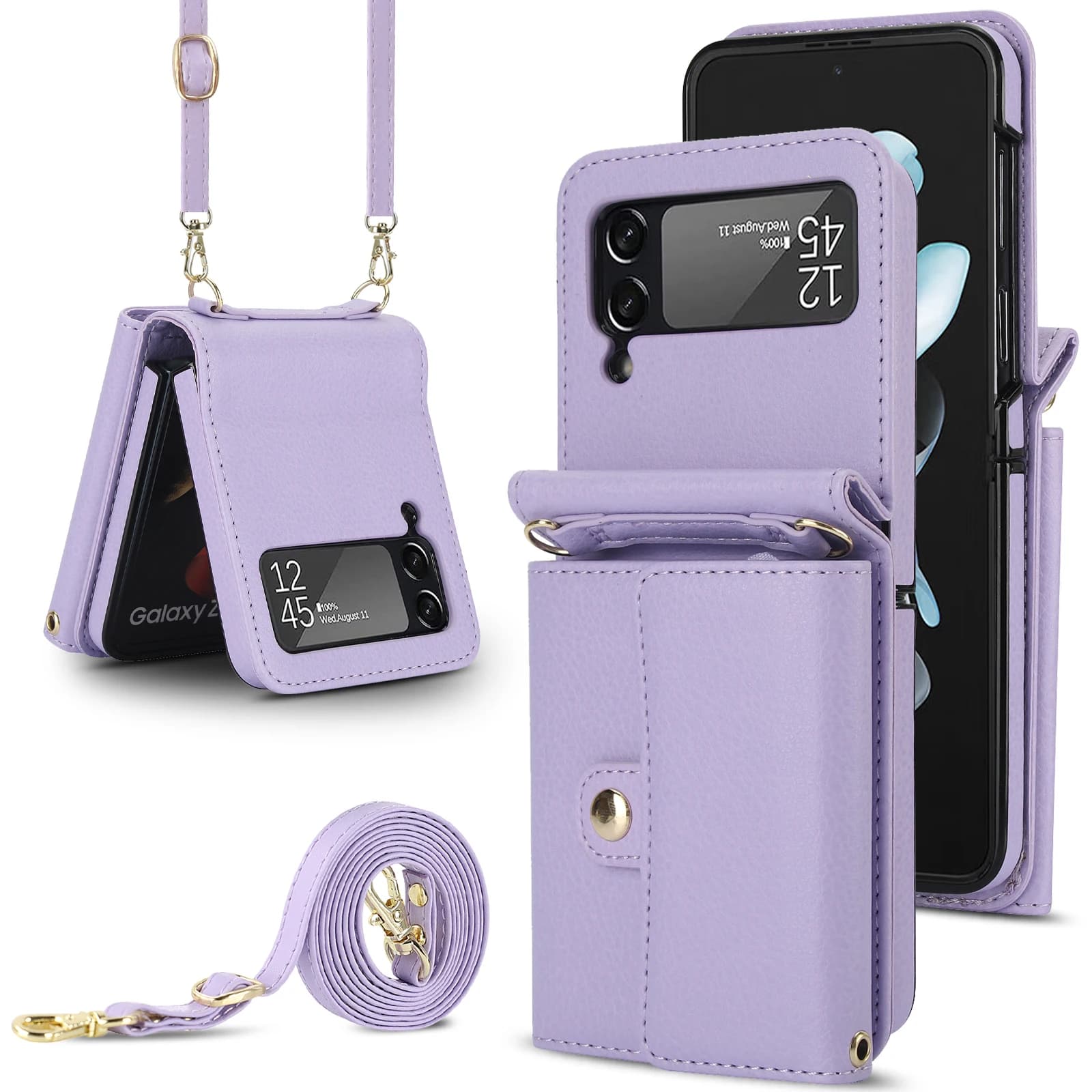 Borsa per carte a tracolla Custodia a portafoglio in pelle Rfid per Samsung Galaxy Z Flip 5 4 3 5g Flip5 Borsa con cordino lungo Tasca con tracolla