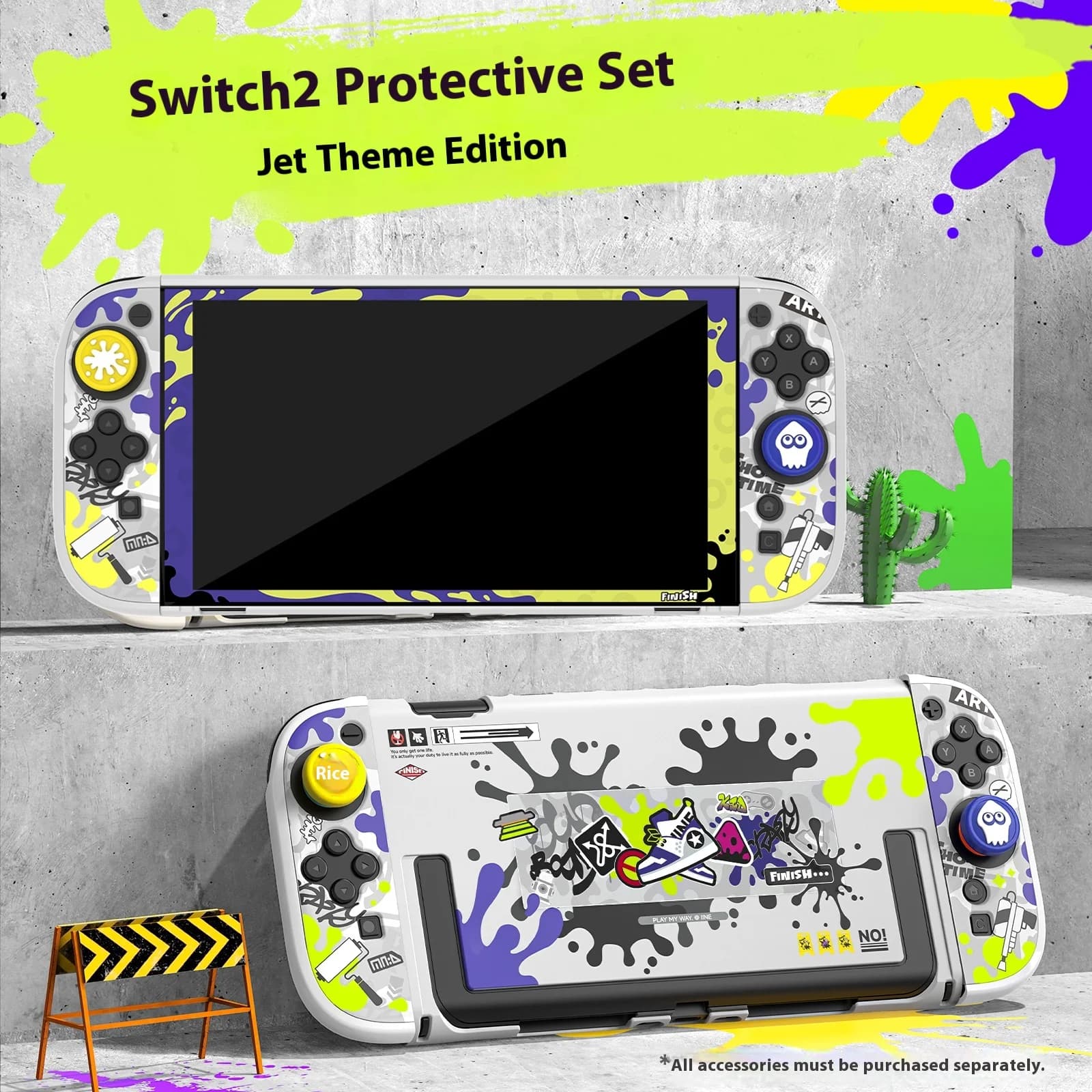 Pacchetto protettivo IINE Switch 2 - Cover posteriore console, custodia controller, cappucci joystick - Tema Splatoon Donkey Kong per NS2