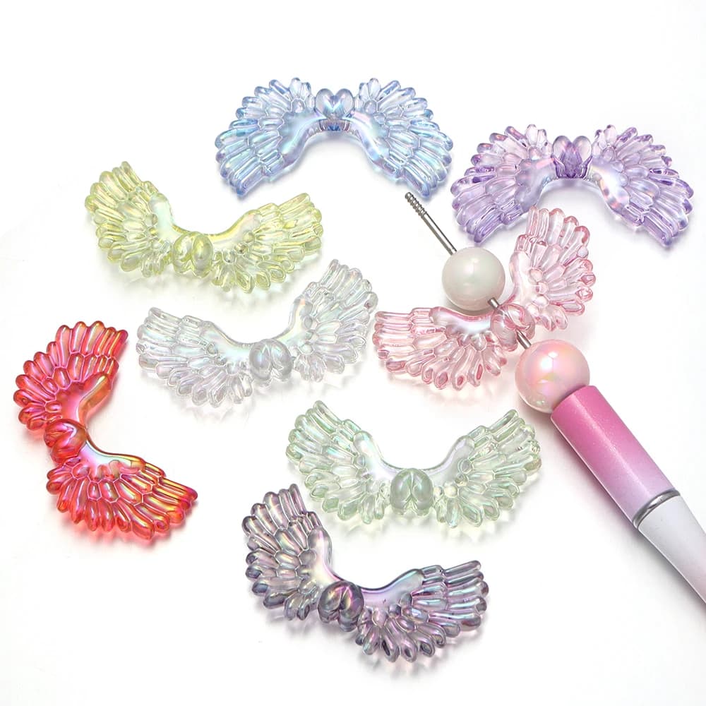 5pcs/lot Colorful Angel Wing Shaped Beads Loose Spacer Acrylic Beads For DIY Handmade Bracelet Earrings Keychains Accessories