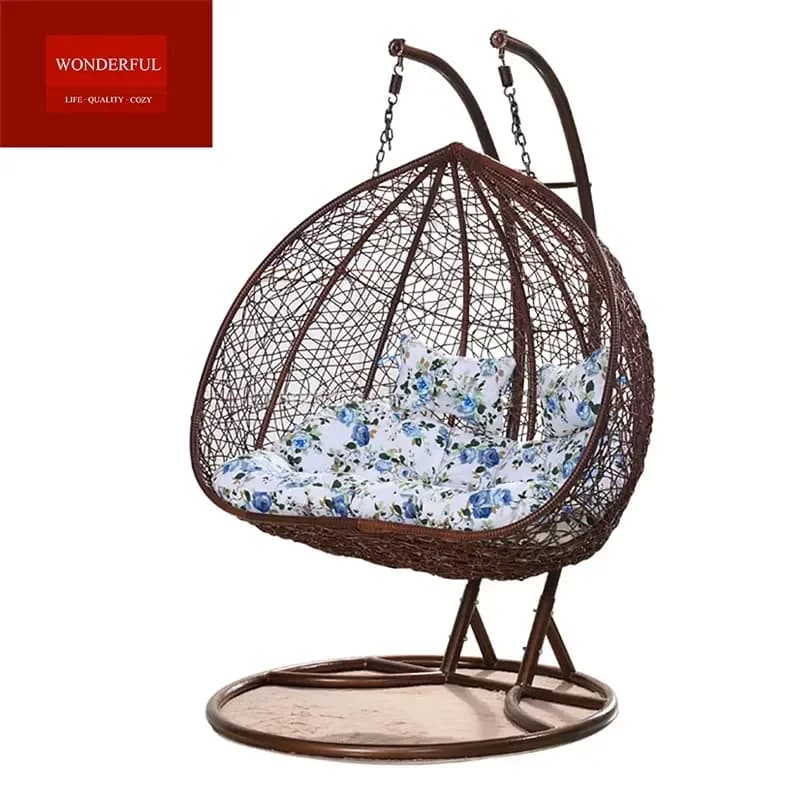Most Popular Swing Chair Living Room Rattan Double Seater Hanging Egg Chair with Comfortable Cushions