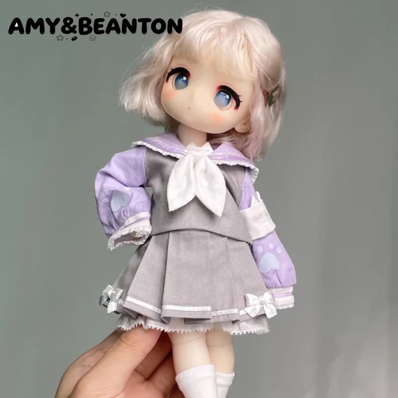 1/6 BJD Doll Outfit Set Top Skirt Socks Arm Sleeves 3 Pieces Set Fit for 3 Plug 6 Small 6 Body Doll Costume No Doll Included