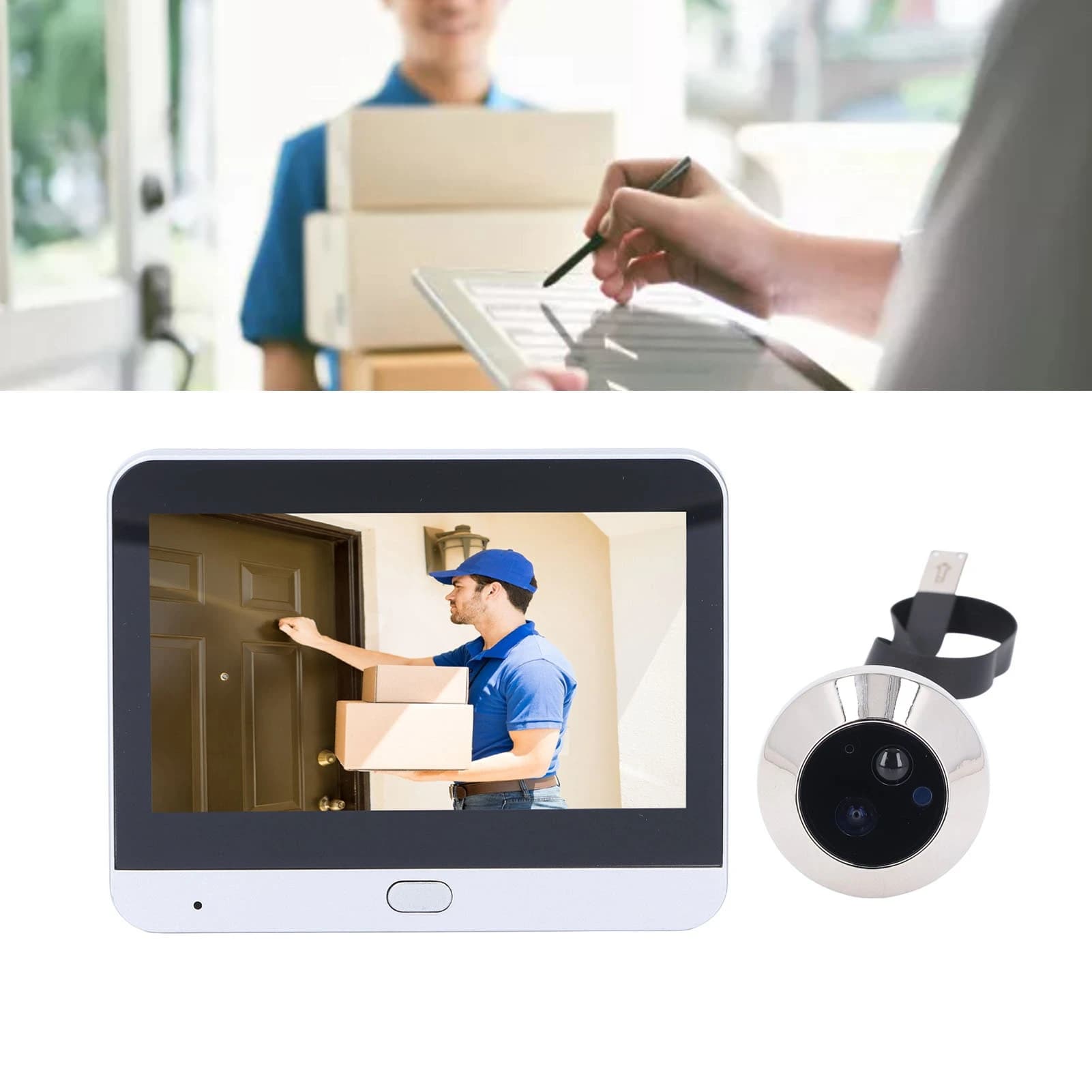 Videocamera per campanello wireless 3MP 1080P Telecamera di sicurezza intelligente con schermo da 4,3 pollici con rilevamento del movimento PIR IP65 impermeabile