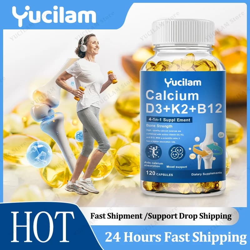 Vitamin D3 + K2 + B12 Calcium capsule Daily vitamin supplement Supports healthy bones, muscles, heart, energy and mood function
