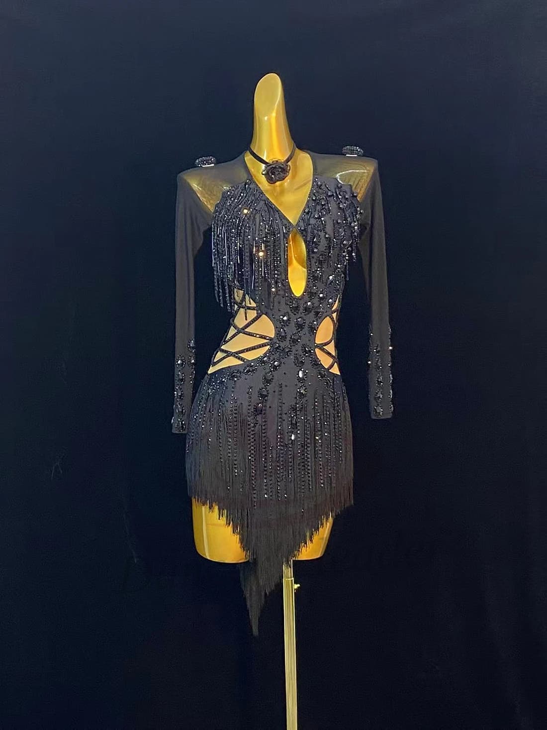 Abito da ballo latino per bambini adulti AB Stone High-End personalizzato nero Cha Cha Tango Pattinaggio su ghiaccio Abbigliamento da donna