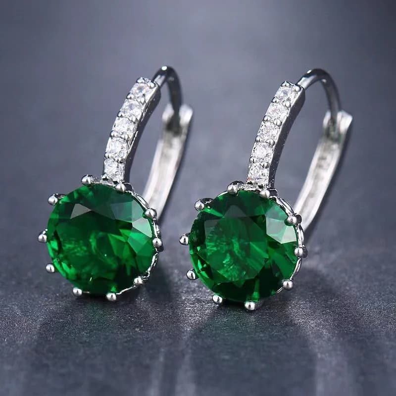 Orecchini a Cerchio in Argento Sterling 925 con Smeraldo Verde Sintetico Nano da 3,4 ct, Gioielli di Moda con Gemme per Donne