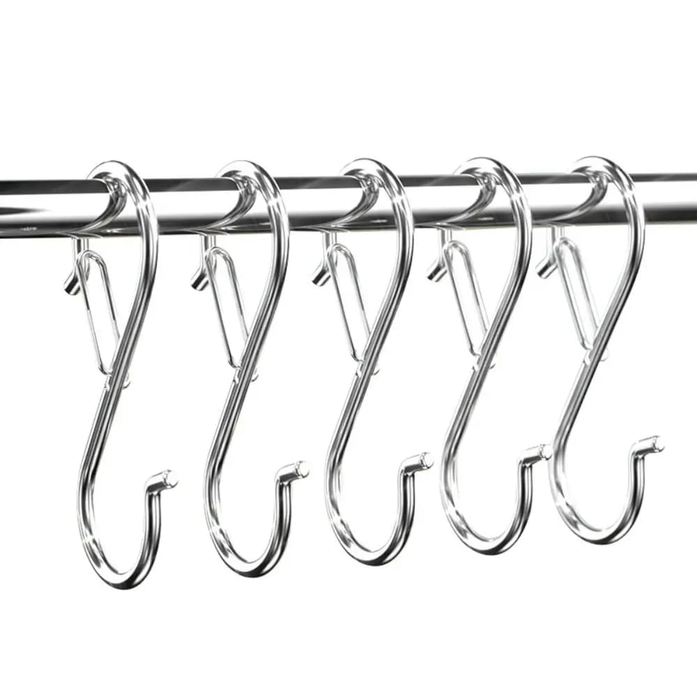 10 Pieces S Hook for Balcony Windproof with Spring, S Hook Stainless Steel With Safety Buckle