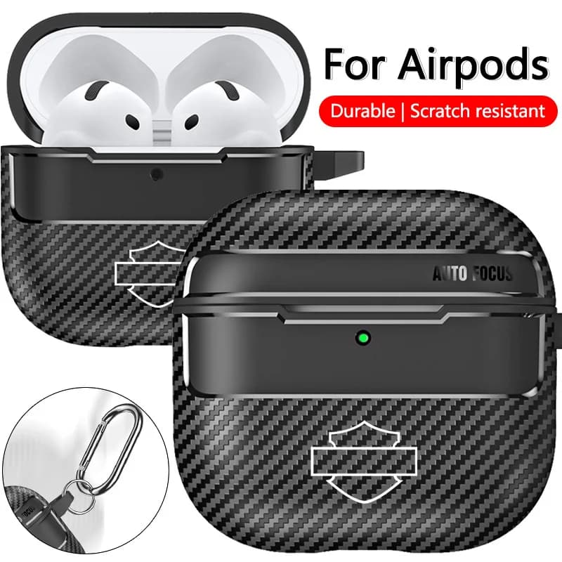 Business Carbon Fiber Pattern Earphone Cases with Keychain For Airpods 1/2/3 AirPods pro AirPods pro 2 AirPods 3 pro For Harley