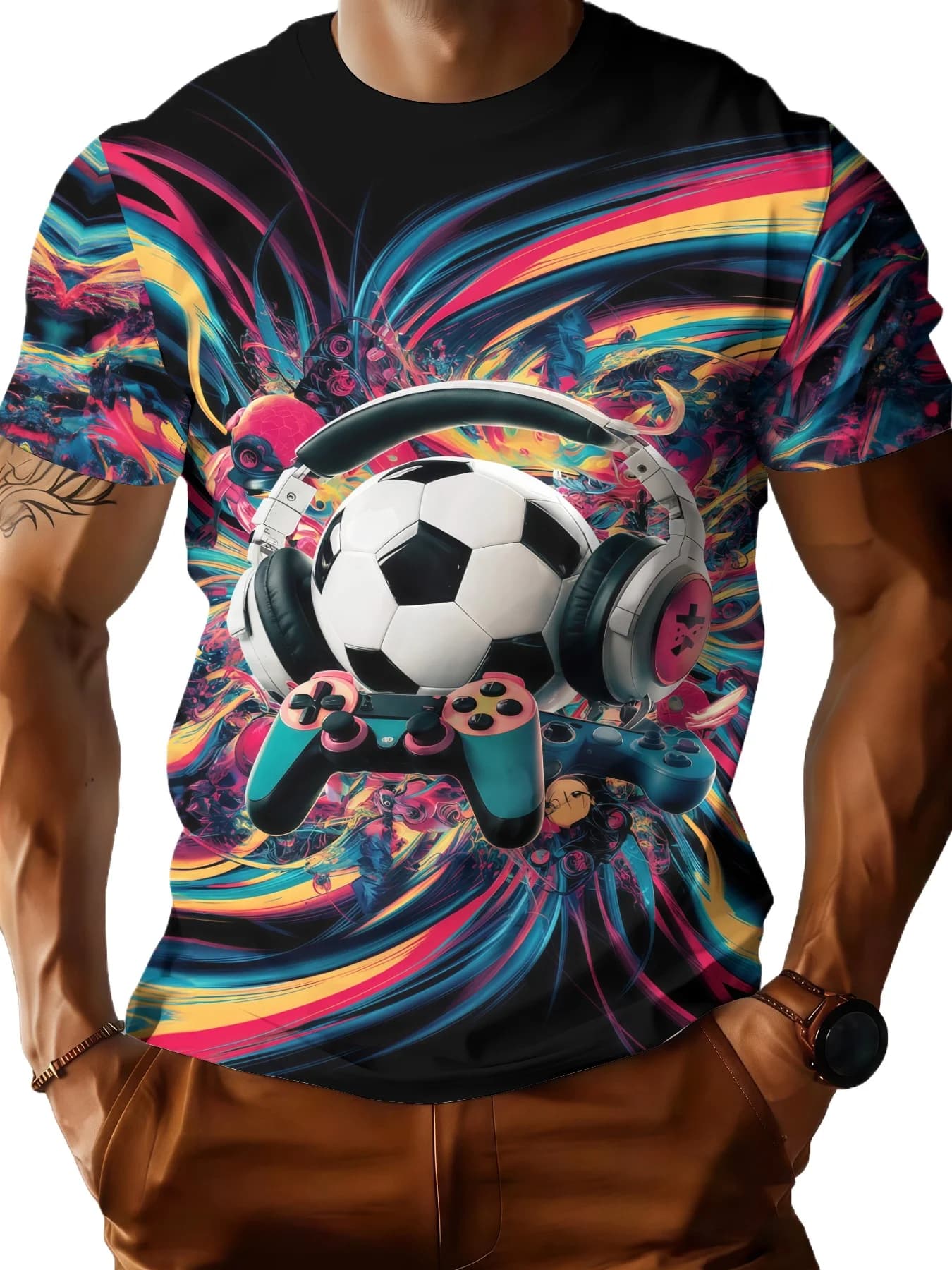 T-shirt da uomo 2026 Originale Designer Estivo Nuovo Stampa Geometrica Calcio Girocollo Manica Corta Personalizzabile Versatile Abbigliamento Uomo