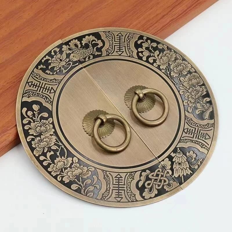 Chinese Antique Brass Cabinet Door Knob Ring Shoe Kitchen Cabinet Handle Round Wardrobe Door Copper Handle Furniture Accessories