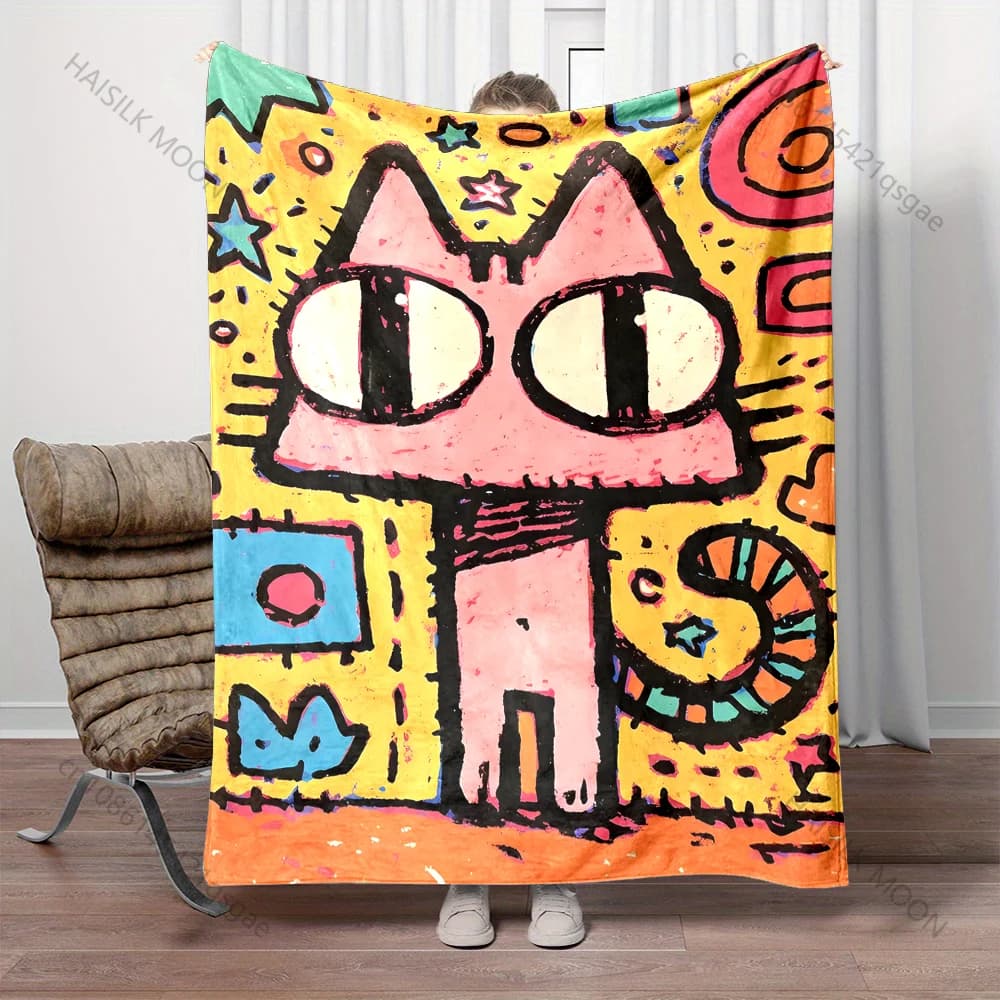1PC Coperta calda per adulti e bambini con stampa di gatti rosa in stile cartone animato, per casa, viaggi, auto, morbida e confortevole, adatta a tutte le stagioni