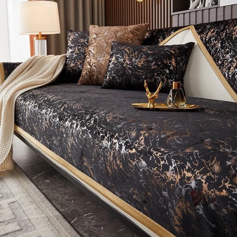French Bronzing Plush Sofa Cushion High-End Skin-Friendly Versatile Couch Cover Skin-Friendly Cozy Easy-Care Furniture Protector