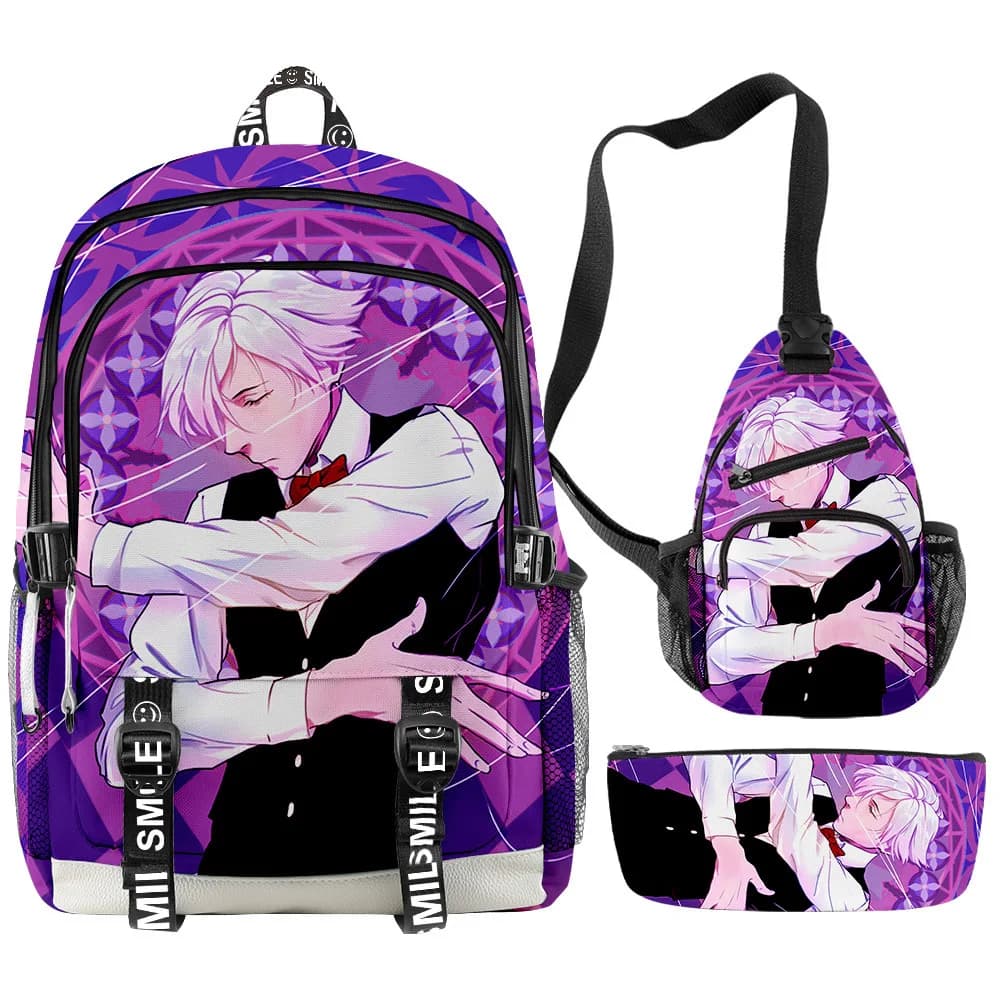 Hip Hop Popolare Divertente Death Parade Stampa 3D 3 pezzi / set Borse da scuola per studenti Zaino da viaggio multifunzione Astuccio per matite