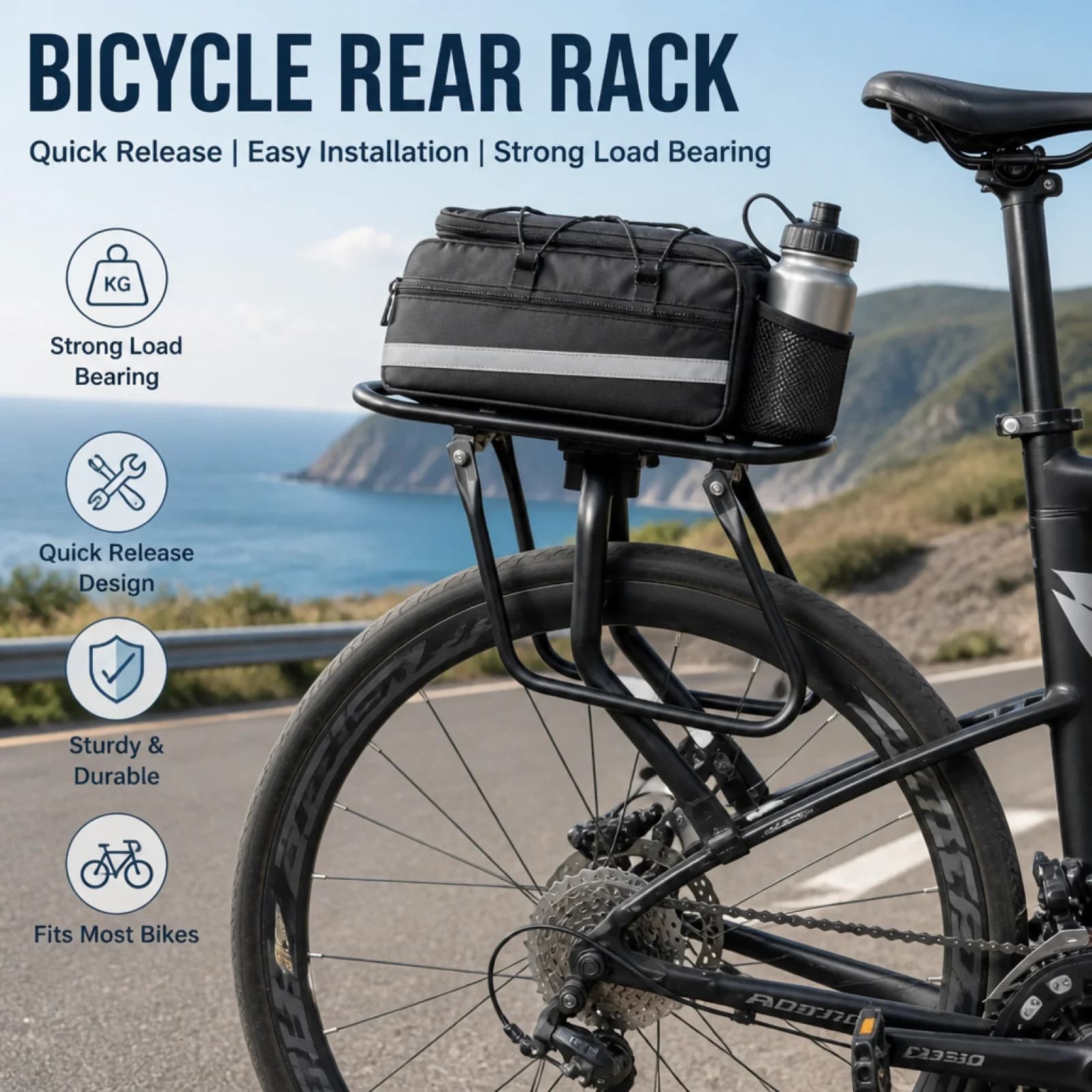 Quick Release Cycle Cargo Rack Easy to Install Seatpost Mount Bike Rack Heavy Duty Quick Release Luggage Carrier for Commuters
