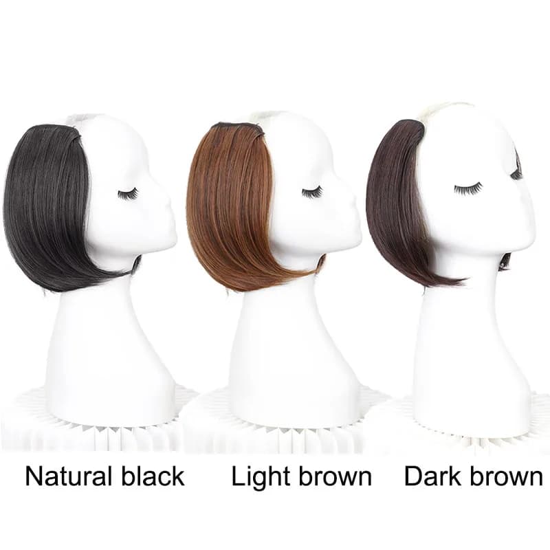 Extension per capelli sintetici corti e lisci da 20/30 cm con fibbia interna a V, mezza testa, 4 clip, invisibili, per donna