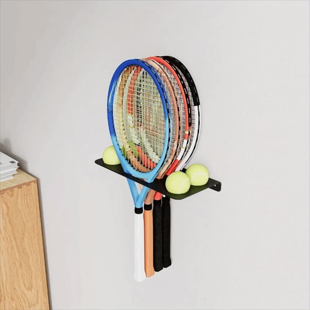 Wall-mounted Sports Ball Storage Rack Large Capacity Iron Tennis Racket Storage Rack Space Saving Tennis Racket Display Rack