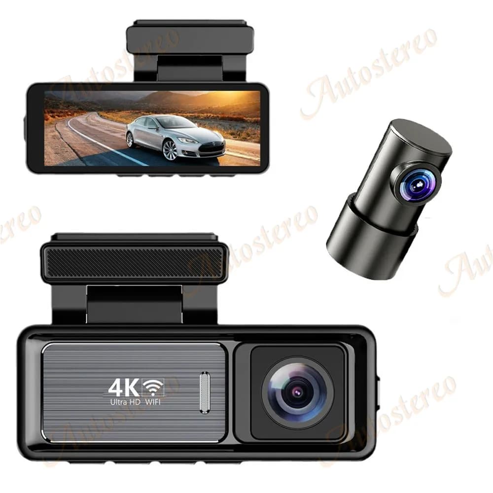 4K Dash Cam Doppia Lente Ultra UHD Real Car DVR Macchina Fotografica WIFI GPS APP Vista Posteriore Visione Notturna WDR Videoregistratore 24H Parcheggio
