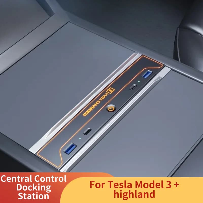 1 set Docking station central control for Tesla New model 3+ Highland 2025 HUB Quick USB Charger Modify RGB atmosphere lamp