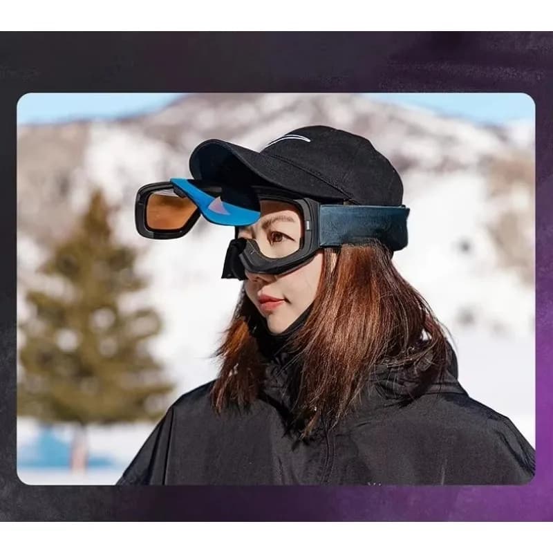 Airo Magnetic Flip Cover Double Layer Ski Goggles Anti-Fog Snowmobile Eyewear with Cylindrical Lens Optical Protection Outdoor