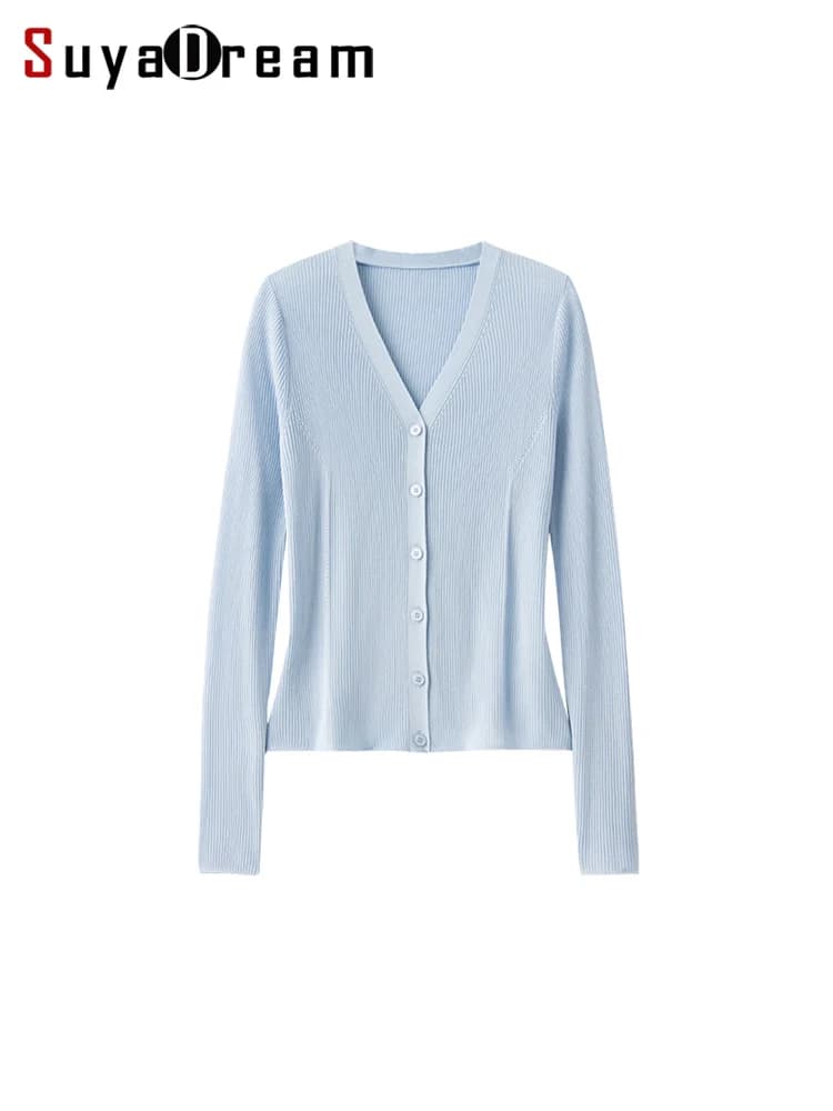 SuyaDream Cardigan primaverili da donna 6% vera miscela di seta monopetto con scollo a V giacche slim 2024 maglieria estiva kaki blu giallo