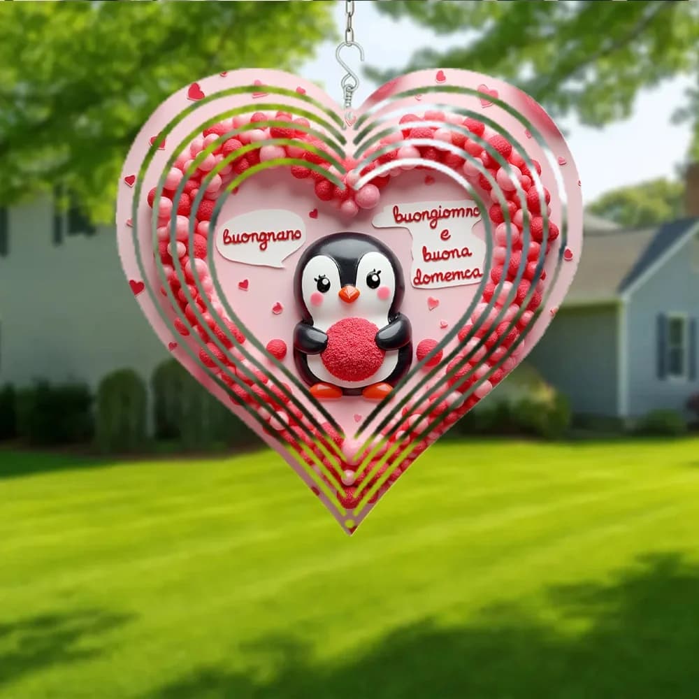 2D Flat, 1pc Metal Wind Chime, Decorative Ornaments, Enchanting Chibi Penguin & Strawberry for Halloween And Christmas