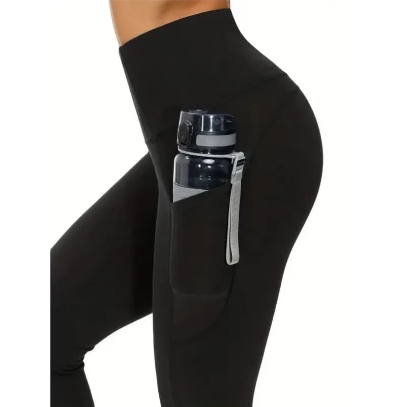 THE GYM PEOPLE Pantaloni da yoga spessi a vita alta con tasche, leggings da yoga da corsa per allenamento con controllo della pancia per donna (medio, blu)
