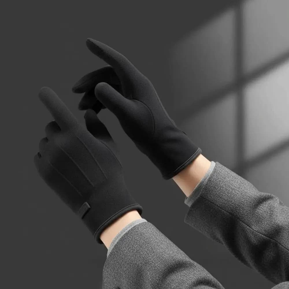 Guanti anti-freddo per coppia, touch screen, tinta unita, in pelle scamosciata ispessita, in poliestere, morbidi, antivento, per ciclismo