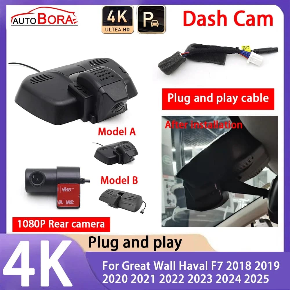 AutoBora Telecamera per Auto 4K 2160P Plug and Play, Dash Cam UHD con Visione Notturna per Great Wall Haval F7 2018~2025