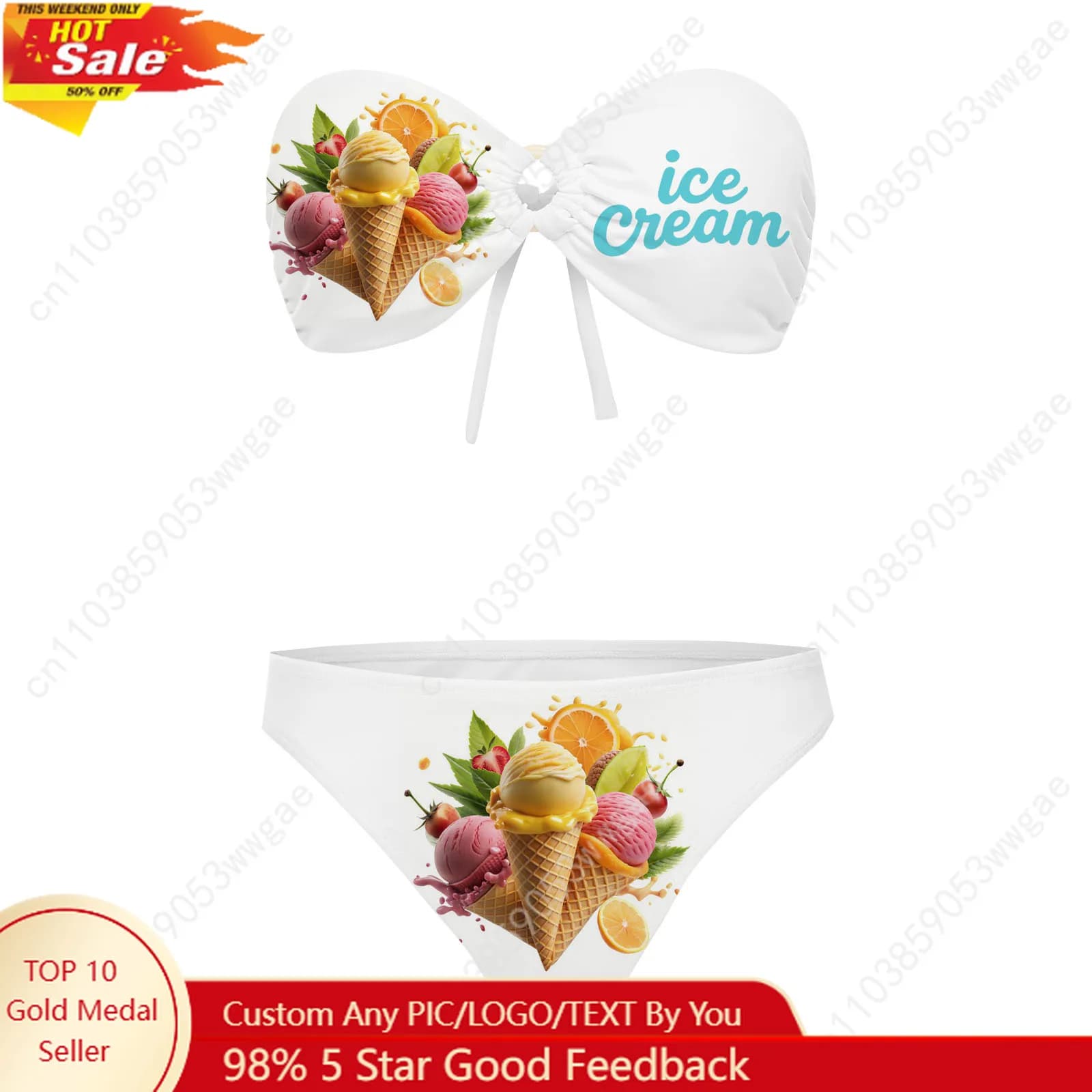 Costume da bagno senza spalline gelato Costume da bagno da donna Costumi da bagno moda personalizzati Piscina Festa Spiaggia Bikini sexy Costumi da bagno personalizzati