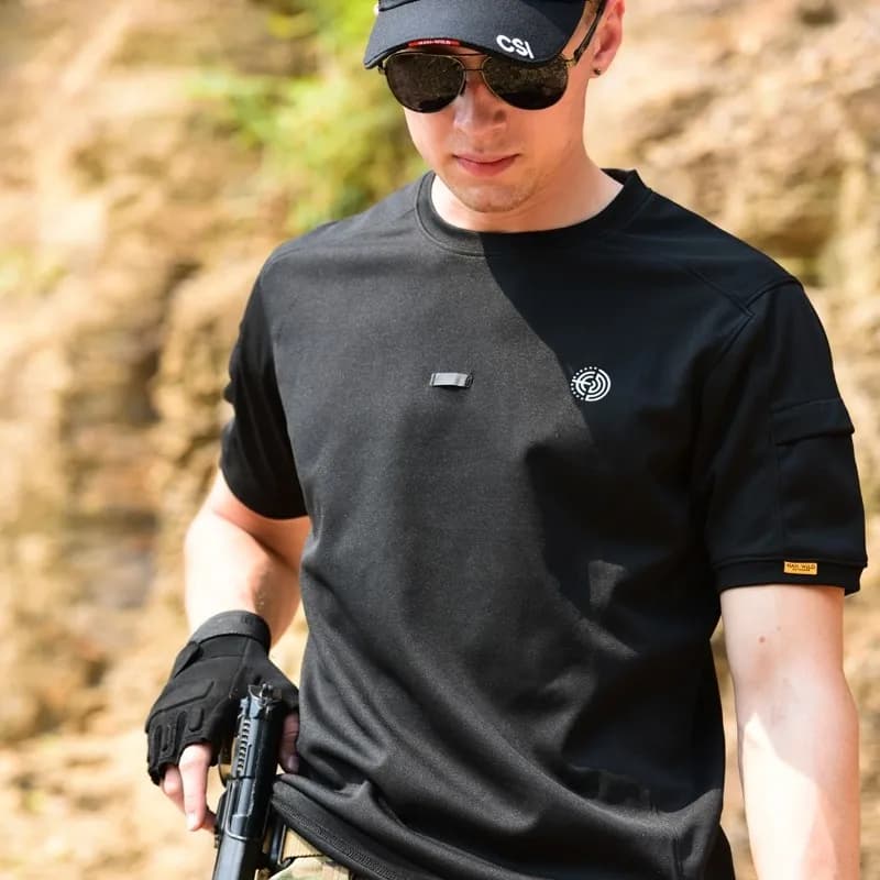 Men's Outdoor Quick Dry Breathable Short Sleeve T-Shirt Training Clothes Loose Fit Large Size Tactical Military Style round Neck