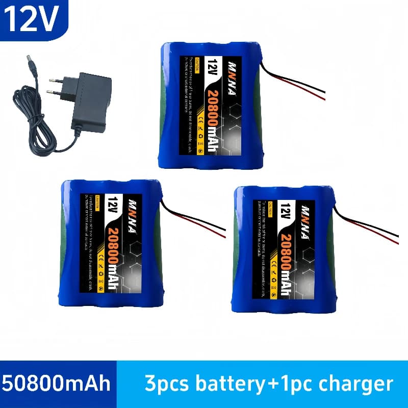 100% Nuovo Pacco Batteria 12V 20800mAh 3S1P con Protezione, Batteria agli Ioni di Litio 18650 12.6V DC Super Ricaricabile + Caricabatterie