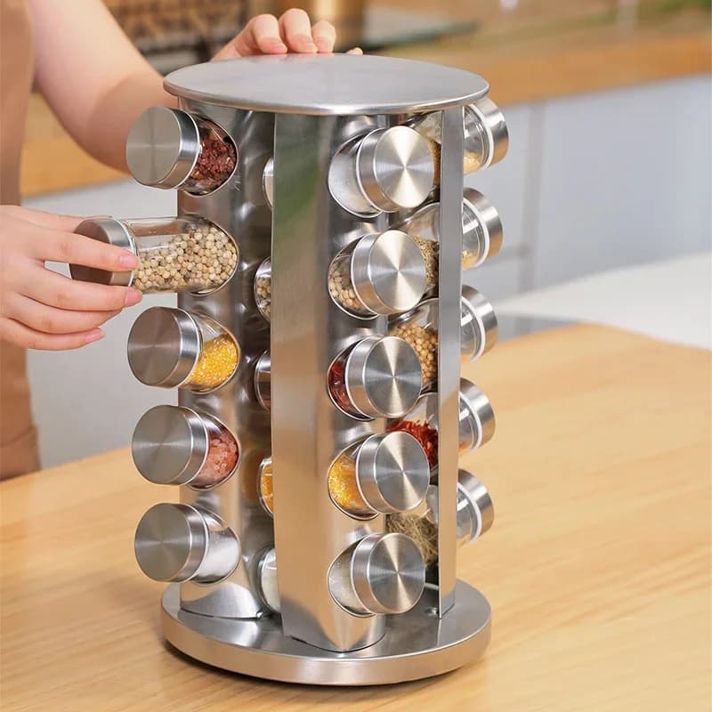 Set Organizzatore per Spezie da Cucina 2022, Portaspezie Girevole in Metallo con Vasetti Trasparenti, Best Seller