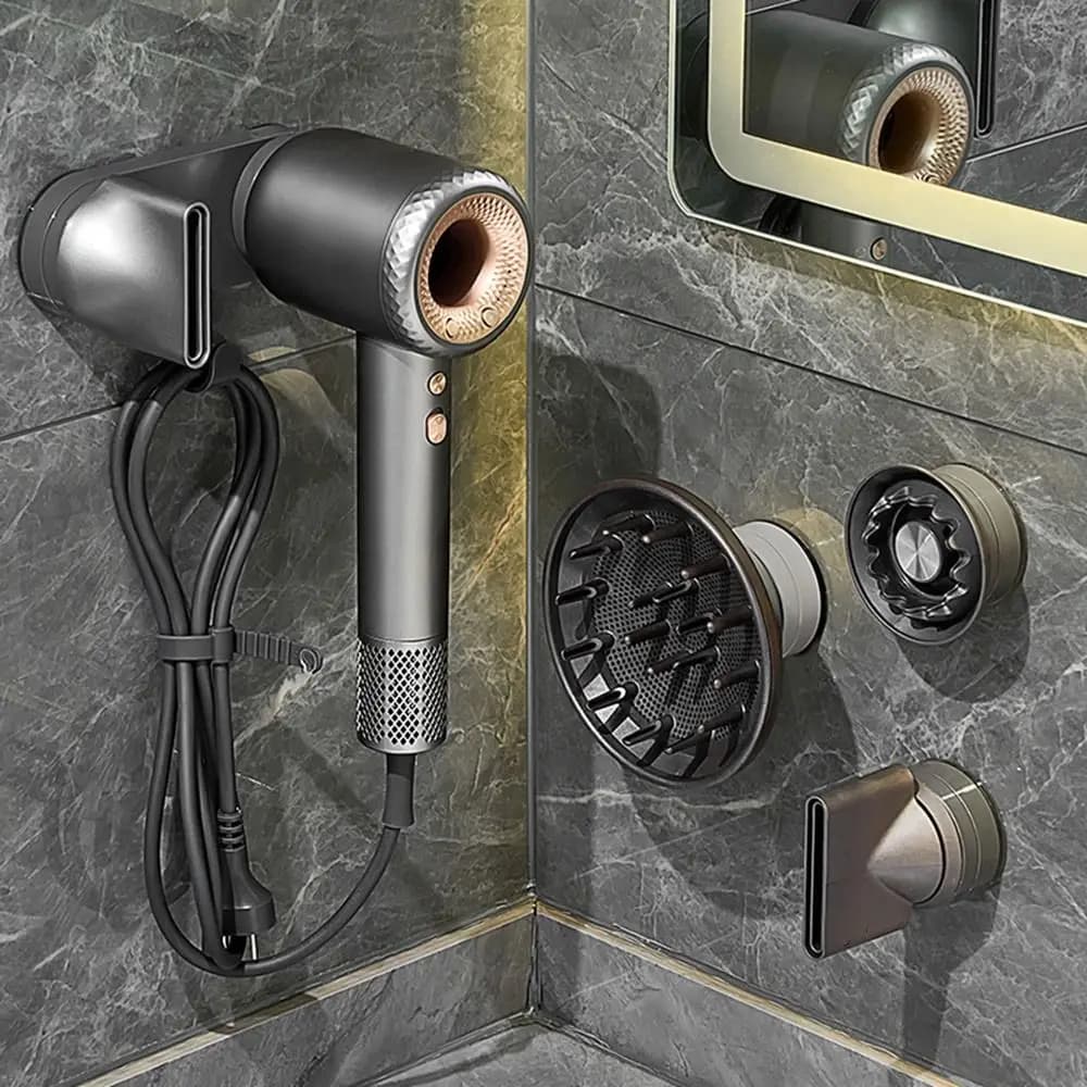 Non Perforated Magnetic Hair Dryer Holder Space Saving Wall Mounted High-Speed Blow Dryer Holder Waterproof Moisture-Proof