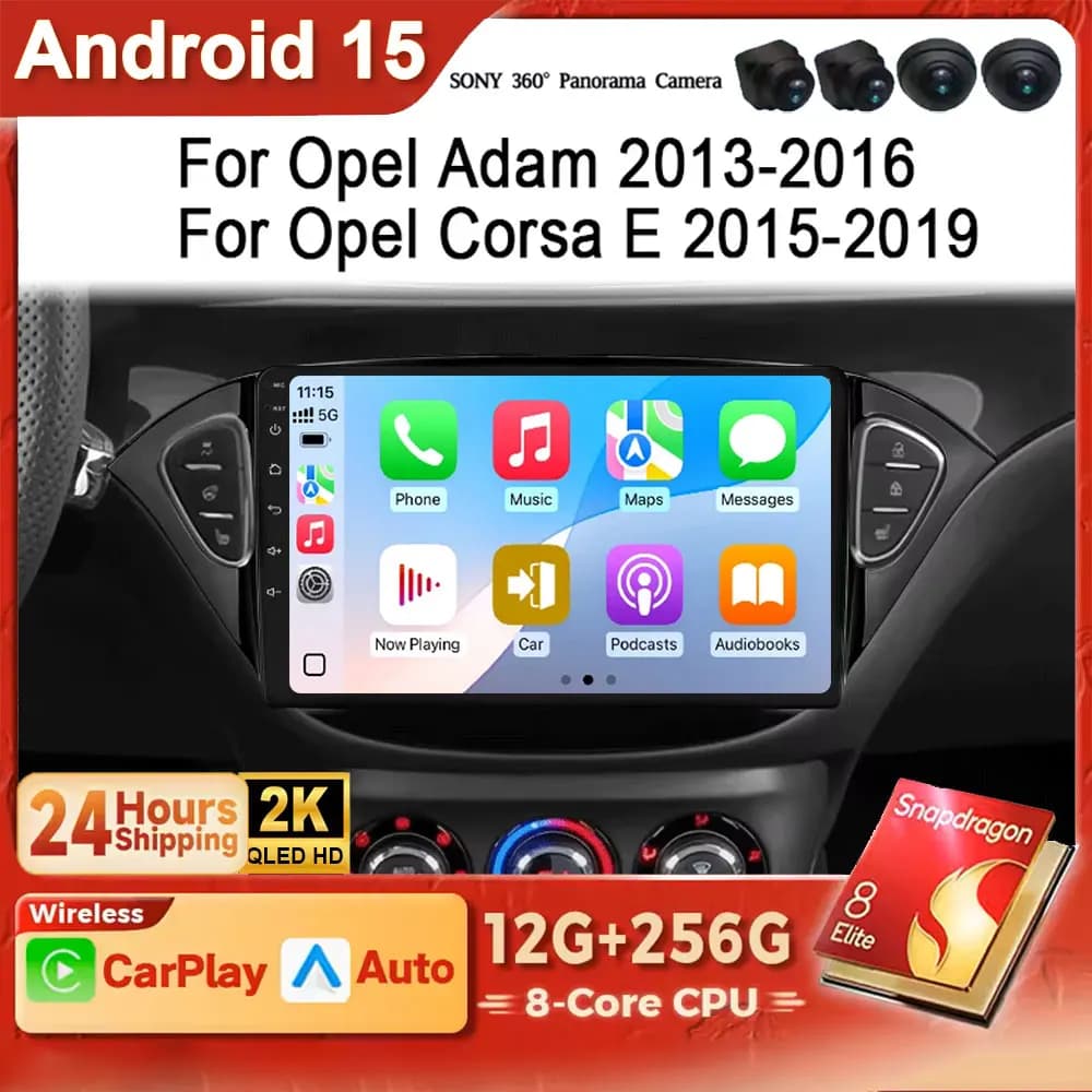 Android 15 2K QLED Screen 2din Car Radio Multimedia Video Player for Opel Corsa 2014 - 2019 GPS Carplay Auto 4G BT WIFI DSP RDS