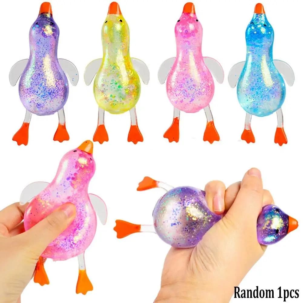 Anatre Glitterate Antistress Squeezable, Giocattoli Fidget Squishy per Bambini, Palline Antistress a Forma di Animale, Gadget per Feste, Riempitivi per Cesti di Pasqua