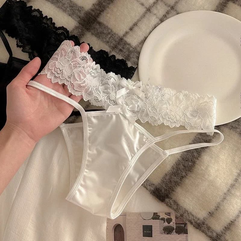 Cross Belt Lace Transparent Panties Sexy Underpants Women's Low Waist Mesh Hollowed Bow Panties Cotton Breathable Briefs