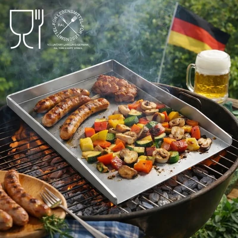 Padella Portatile in Acciaio Inox Certificata per Alimenti, Resistente al Calore, per Barbecue e Cucina all'Aperto