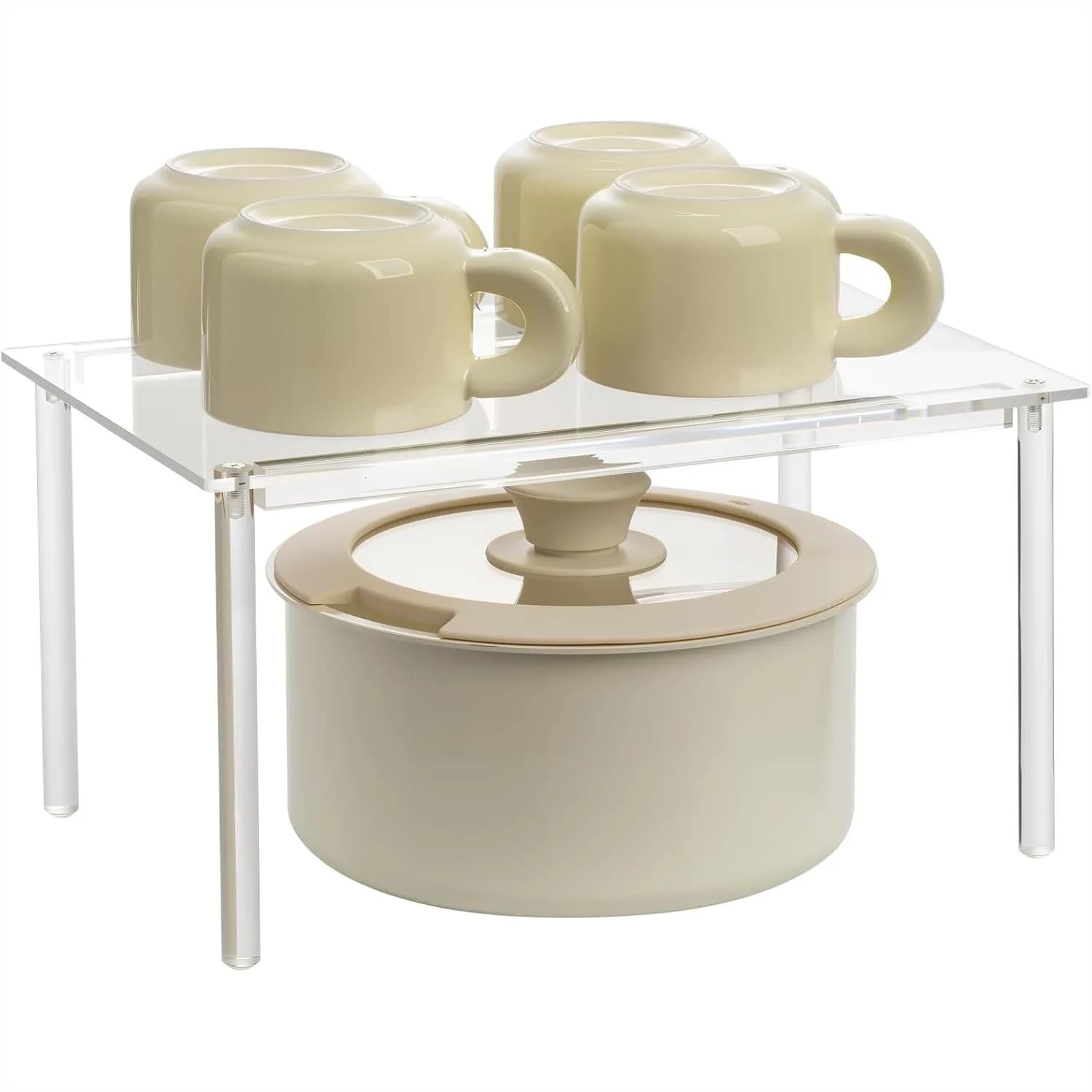 Acrylic Cabinet Organizer for Kitchen Countertop, Clear Spice Rack with Shelf Risers for Bathroom Desk Cupboard Storage