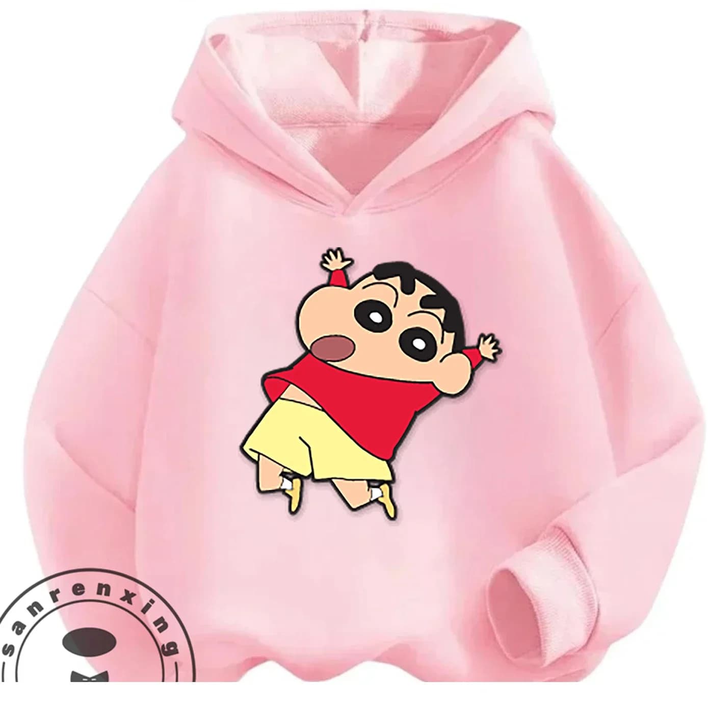 Felpa con cappuccio per bambini, carina e kawaii, con personaggio dei cartoni animati Crayon Shin Chan, per ragazzi e ragazze, outfit primaverile alla moda, 3-14 anni