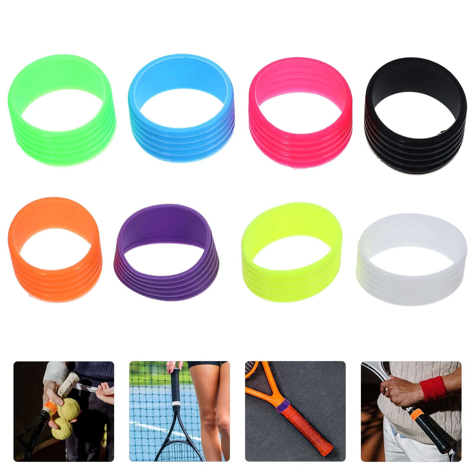 8 Pieces Compact Silicone Rings for Grid Tennis Racks, Badminton, Fishing Rods, Fitness Equipment, Anti-slip, Replaceable