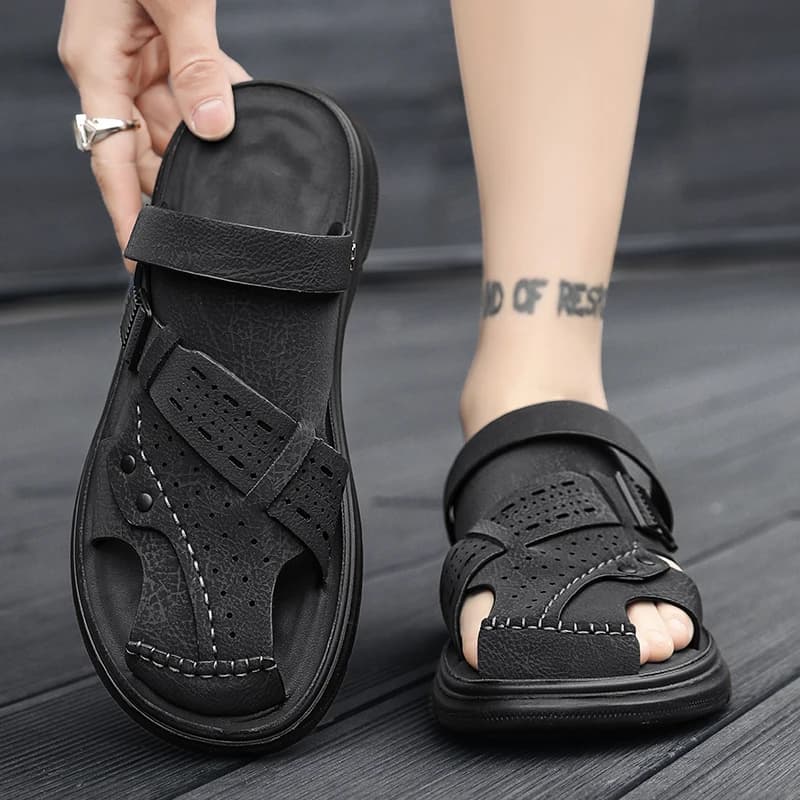 Sandali da uomo estivi per sport all'aperto, con fondo morbido, slip-on, antiscivolo, da spiaggia, da guida, da lavoro, a doppio uso, con punta aperta e tacco piatto