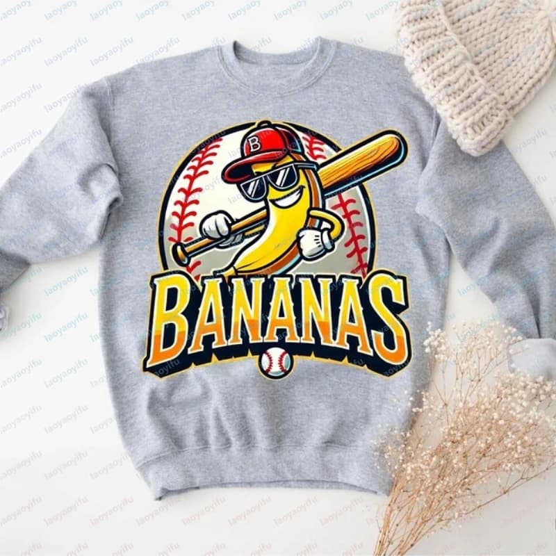 Felpa da Baseball con Banana, Mascotte Sportiva, Felpa con Cappuccio 'Let's Go Bananas', Maglietta da Baseball
