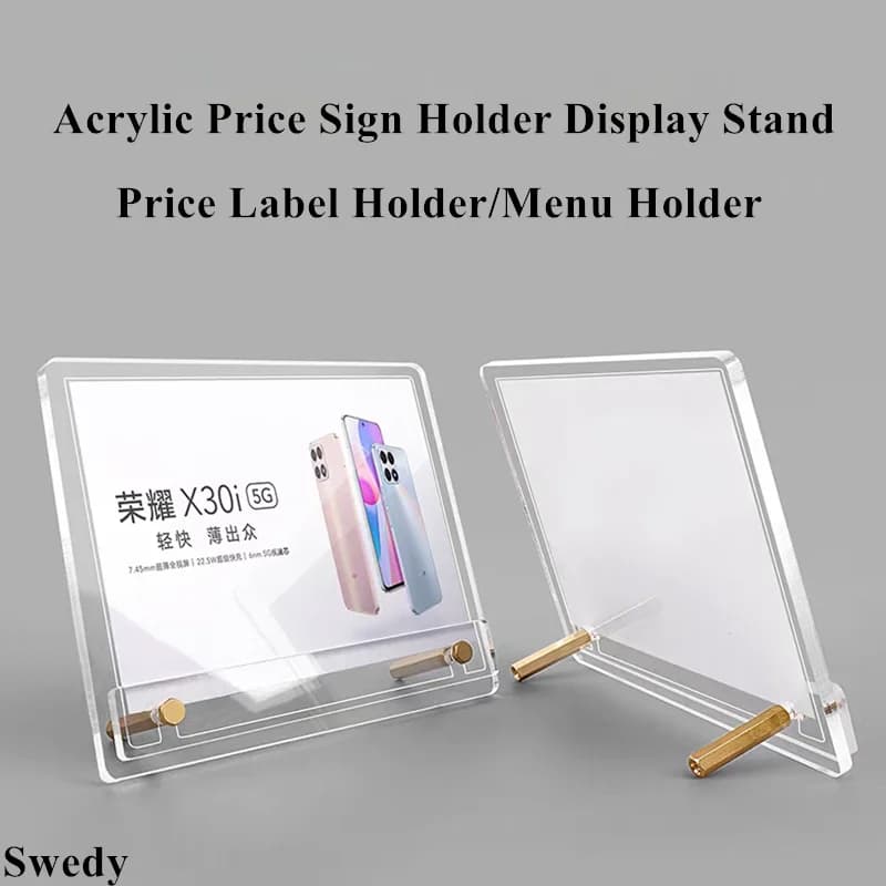 Set di 5 Portaetichette in Acrilico 90x55mm /100x70mm, Espositori per Menu, Porta Prezzi e Cartellini